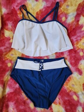 High Waist Bikini with ruffled top and a lace-up bottom